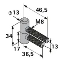 Desen tehnic al unui zăvor cu bolț cu indicații de dimensiuni