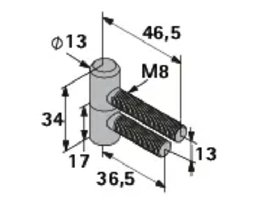 Desen tehnic al unui zăvor cu bolț cu indicații de dimensiuni