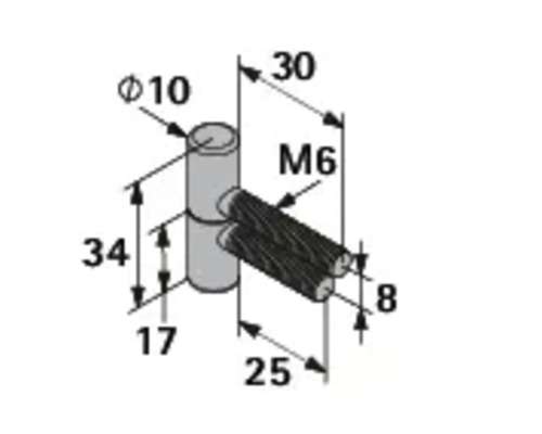 Desen tehnic al unei balamale de ușă cu cote