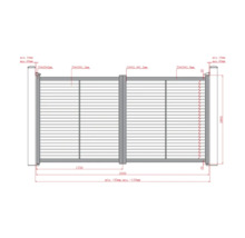 Desen tehnic al unei porți glisante metalice cu dimensiuni.