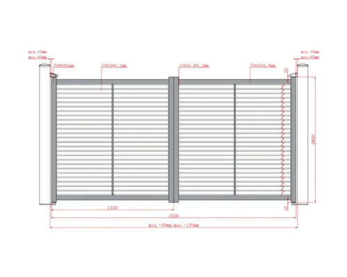 Desen tehnic al unei porți glisante metalice cu dimensiuni.