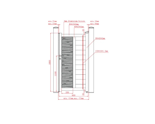 Desen tehnic al unei porți de grădină cu dimensiuni