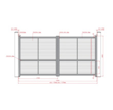 Desen tehnic al unei porți de grădină cu dimensiuni.