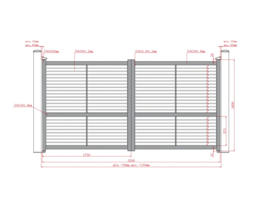 Desen tehnic al unei porți de grădină cu dimensiuni.