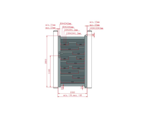 Desen tehnic al unei porți de grădină cu dimensiuni