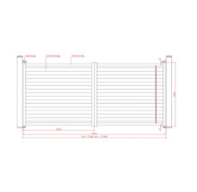 Desen tehnic al unei porți de grădină cu dimensiuni de lățime și înălțime