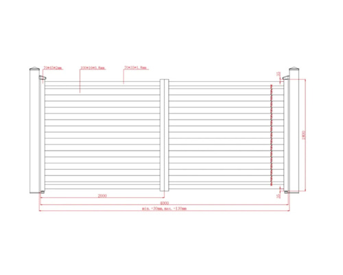 Desen tehnic al unei porți de grădină cu dimensiuni de lățime și înălțime