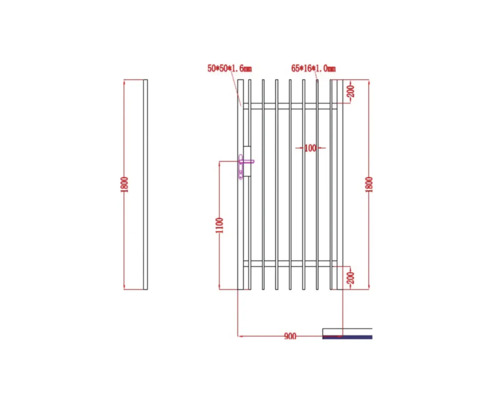 Desen tehnic al unui gard cu dimensiuni.