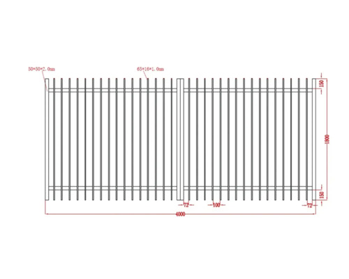 Ilustrație a unui gard metalic cu indicații de dimensiuni