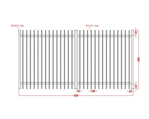 Desen tehnic al unei porți cu dimensiuni indicate.