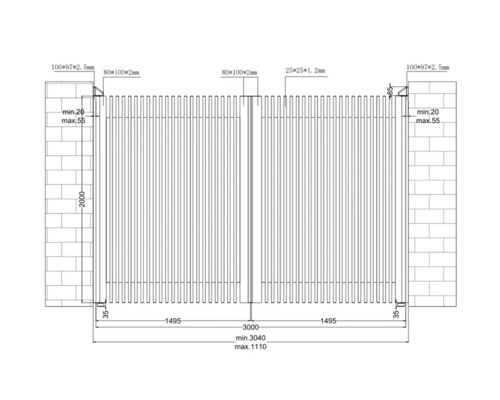 Desen tehnic al unei porți de grădină cu dimensiuni