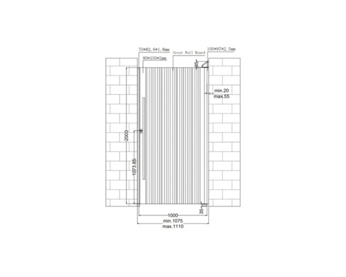Desen tehnic al unui placaj de perete cu dimensiuni.