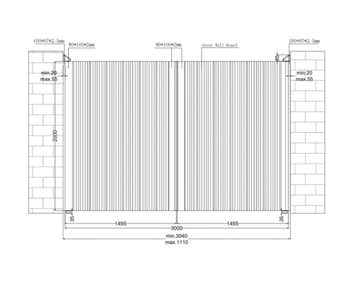 Desen tehnic al unui sistem de porți cu dimensiuni