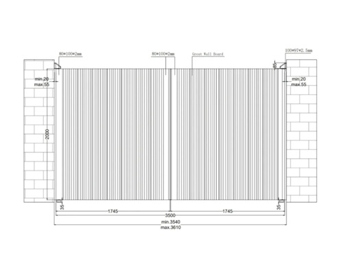 Desen tehnic al unei porți de grădină cu dimensiuni