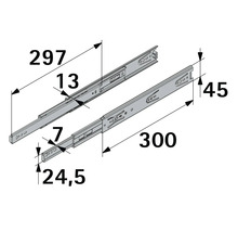 Desen tehnic al unei glisiere de sertar cu dimensiuni