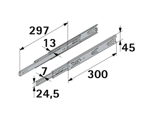 Desen tehnic al unei glisiere de sertar cu dimensiuni