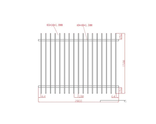 Desen tehnic al unui grătar metalic cu indicații de dimensiuni