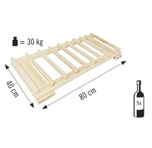 Suport de vinuri din lemn pentru nouă sticle, 80 x 40 centimetri, sarcină maximă 30 kilograme