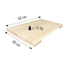 Placă de lemn cu dimensiunile de 60 centimetri pe 40 centimetri și o capacitate portantă de 75 de kilograme