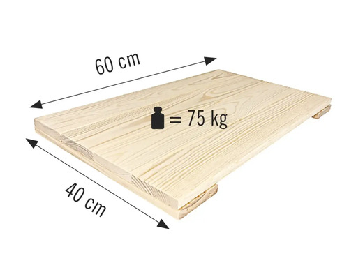 Placă de lemn cu dimensiunile de 60 centimetri pe 40 centimetri și o capacitate portantă de 75 de kilograme