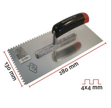 Gletieră cu dinți cu dimensiunile de 280 pe 130 milimetri și dinți de 4 pe 4 milimetri.