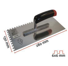 Gletieră dințată Maurerlob cu dimensiunile de 130 mm pe 280 mm și dinți de 6x6 mm.