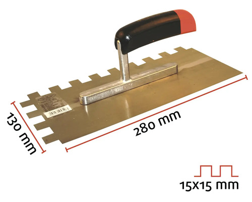 Gletieră cu dinți cu dimensiunea de 280 pe 130 milimetri și dinți de 15 pe 15 milimetri.