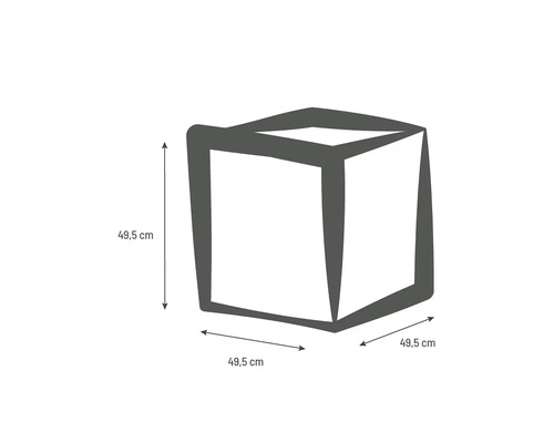Schiță a unui cub cu lungimea laturii de 49,5 cm