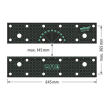Blat de banc de lucru Wolfcraft Master 200 cu dimensiunile maxime de 365 pe 645 milimetri și o anvergură maximă de 145 milimetri