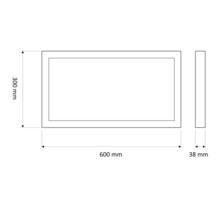 Desen tehnic al unui cadru cu dimensiunile de 600 mm pe 300 mm și o grosime de 38 mm.