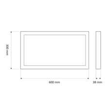 Desen tehnic al unui cadru cu dimensiunile de 600 mm pe 300 mm pe 38 mm