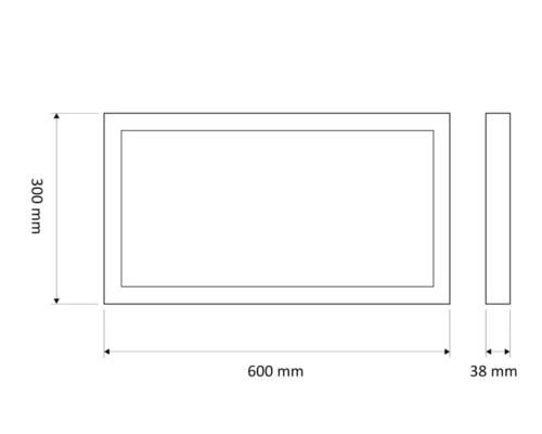 Desen tehnic al unui cadru cu dimensiunile de 600 mm pe 300 mm pe 38 mm
