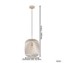 Lampa suspendată cu design cu nervuri din lemn, diametru 32,5 cm, înălțime 110 cm