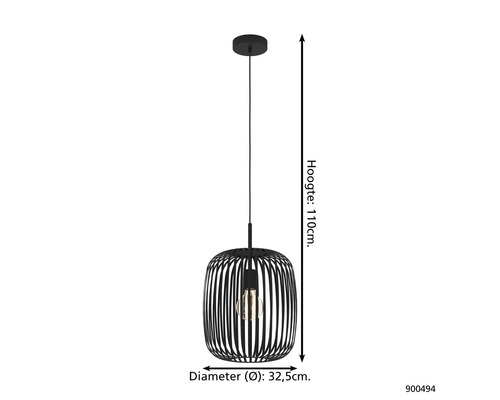 Lumină suspendată cu un diametru de 32,5 cm și o înălțime de 110 cm.