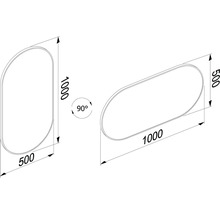 Desen tehnic al unei oglinzi de baie cu dimensiunile 1000 x 500 mm.