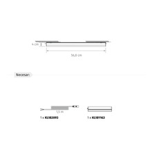 Desen tehnic pentru corp de iluminat sub corp, 56,8 centimetri pe 4 centimetri, cu cablu de 1,5 metri și unitate de iluminat.