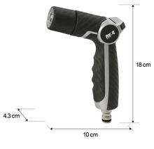 Pulverizator de grădină cu dimensiunile: 18 cm înălțime, 10 cm lungime și 4,3 cm lățime