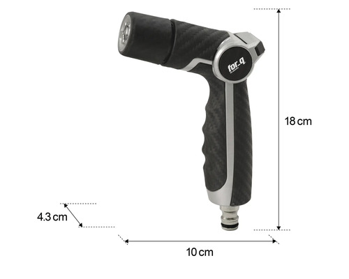 Pulverizator de grădină cu dimensiunile: 18 cm înălțime, 10 cm lungime și 4,3 cm lățime