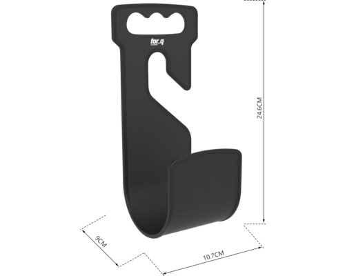 Suport pentru furtun cu dimensiunile 24,6 cm x 10,7 cm x 9 cm și logo for.q.