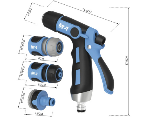 Logo For Q Pistol de stropit pentru grădină cu conectori și dimensiuni