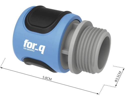 Conector furtun for_q cu filet cu dimensiunile 5,8 cm lungime și 3,5 cm diametru