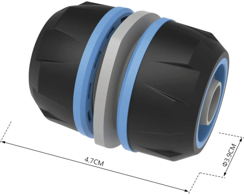 Conector furtun de grădină cu dimensiunile de 4,7 cm lungime și 3,9 cm diametru