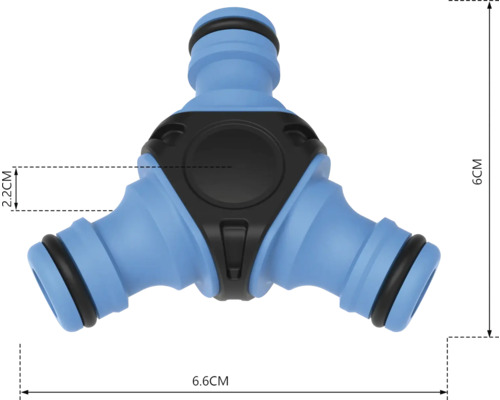 Racord furtun de grădină Racord în Y cu dimensiunile 6 x 6,6 x 2,2 cm