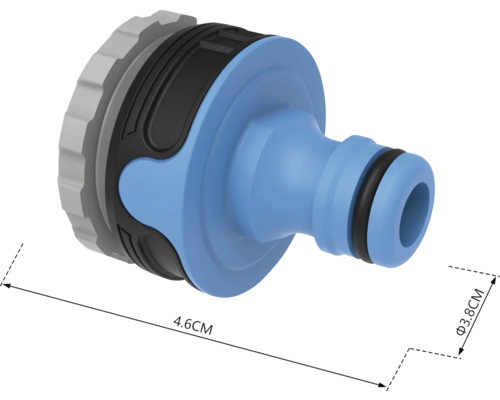 Cuplaj furtun de grădină cu dimensiunile de 4,6 cm lungime și 3,8 cm diametru
