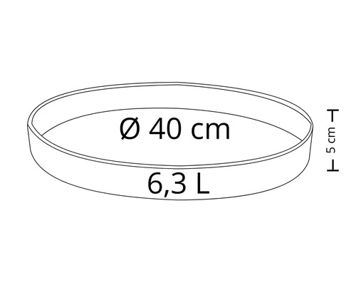 Jardinieră cu diametrul de 40 centimetri și volumul de 6,3 litri.