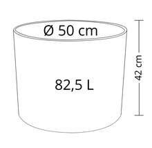 Desen tehnic al unui vas de plantare cu dimensiunile diametru de 50 cm, înălțime de 42 cm și volum de 82,5 litri