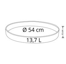 Jardinieră rotundă cu diametrul de 54 centimetri și volumul de 13,7 litri