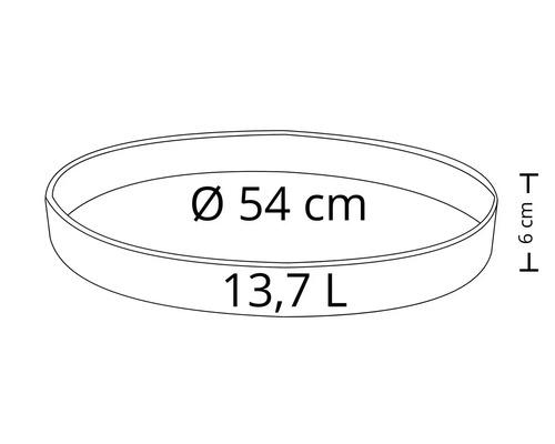 Jardinieră rotundă cu diametrul de 54 centimetri și volumul de 13,7 litri