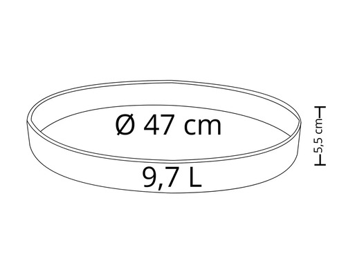 Bol rotund pentru plante, cu diametrul de 47 cm și un volum de 9,7 litri.