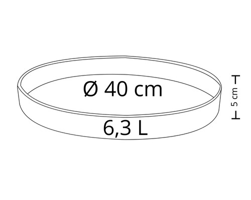 Vas rotund pentru plante cu diametrul de 40 de centimetri și volumul de 6,3 litri.
